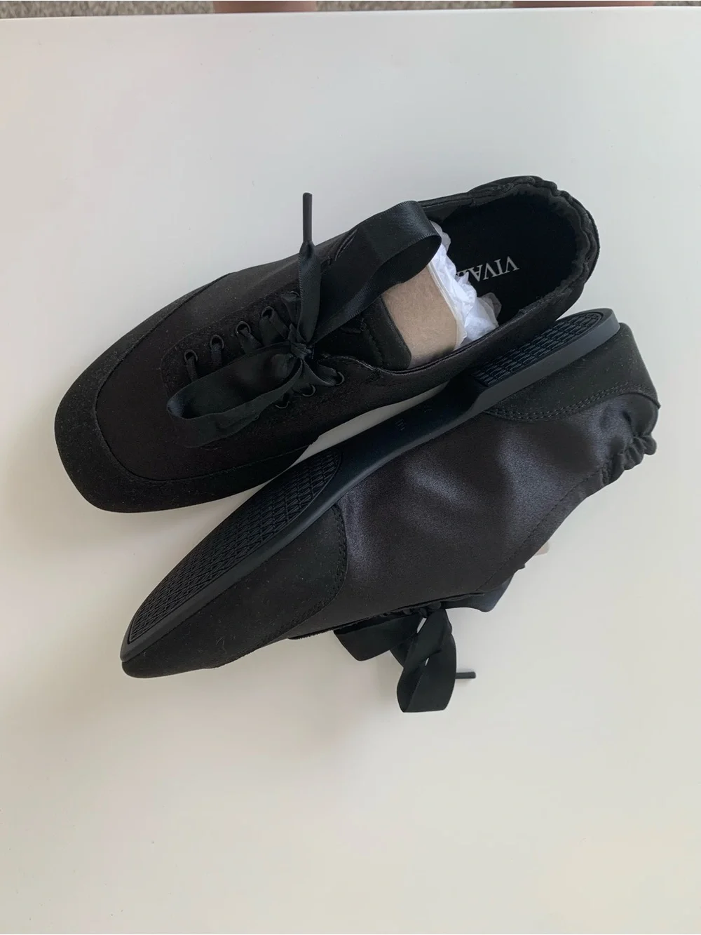 VIVAIA Square-Toe Lace-Up Satin Sneakerina (Cristina)